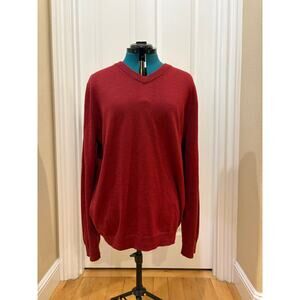 Women's Nordstrom Size 2XL Red Merino Wool V-Neck Sweater